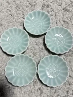 水色 花びら型皿 5枚セット　豆皿