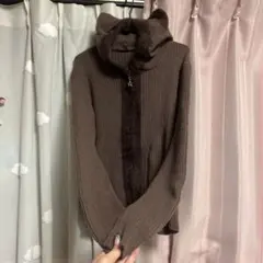 猫耳 ニットパーカー ブラウン