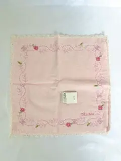 CELINE リボン 花柄 レース刺繍 タオルハンカチ　タグ付きのサムネイル