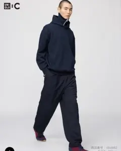 タックワイドテーパードパンツ　ユニクロ　xl ネイビー