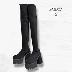 ほぼ新品EMODA スクエアフィット S ロングブーツ ニイハイブーツ 厚底 黒