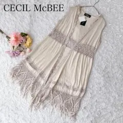 【M】セシルマクビー　新品タグ付き　ノースリーブカーディガン　フード付き　羽織り