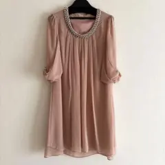 ピンク フレアスリーブ ワンピース　結婚式 パーティー　38号