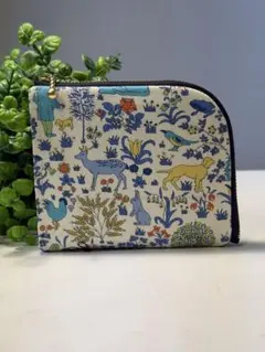 リバティー 生地　限定スペシャル(シンボルズ)【ブルー】L字コンパクト財布