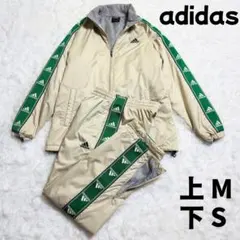 訳あり アディダス 中綿ナイロンジャケットM パンツS 上下セット ベージュ 緑