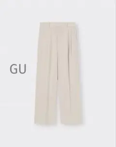 新品 GU リネンブレンドタックワイドパンツ　M