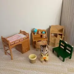 人形付き【まとめ売り】子供部屋 家具セット小物ロフトベッド緑机椅子イスシルバニア