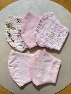 【ピンク系】ハンドメイド立体マスク5枚セット（花柄・レース）