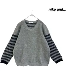 niko and.../ニコアンド/ウール混/Vネックニット/袖・肩ボーダー