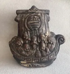 蛤の彫刻 七福神 貝工作 置物 ハマグリ 縁起物 骨董品 レトロ 珍品