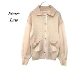 Eimee Law　シアーワイドリブポロニットカーデ　ピンクベージュ