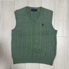 Polo グリーン ケーブルニット ベスト Mのサムネイル