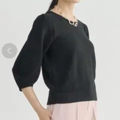 新品☆ANAYI和紙かのこパフスリーブプルオーバー/セオリー、23区、ロペ ANAYI 和紙 かのこ パフスリーブ プルオーバー ニット ブラック 38 M