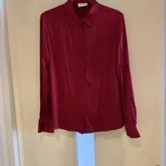 Lily Silk 上品な隠しボタンデザインの長袖シルクシャツ M カラー赤 