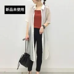 新品未使用 Gu シアーロングシャツ 5分袖 ホワイト M タグ付き 透け