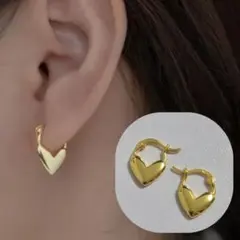 ドロップ ハート ミニ フープ ピアス ゴールド 925 刻印 キャッチレス