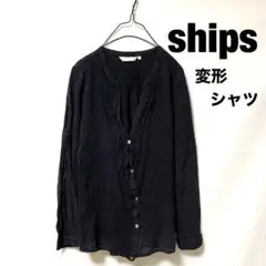 shipsシップス/変形フレアレース長袖シャツ黒Vネック
