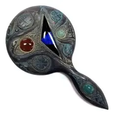 アイヌコタン西田智三さん　ミラー　手鏡　天然石ラピスラズリ　オニキス　赤緑縞瑪瑙 アイヌコタン西田智三さん ミラー 手鏡 天然石ラピスラズリ