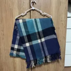 チェック柄 マフラー 青系 グレー系