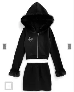 GRL ファー付きパーカー×ミニスカートスウェットセットアップ[pm413]