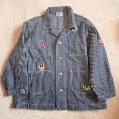 美品 ミニ-K 110 ヒッコリー 薄手 ジャケット キュート 刺繍 ワッペン