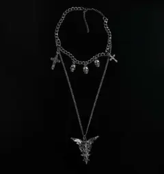 archiveスカルskull十字架 ハンドメイド2連チェーンネックレスクロス 