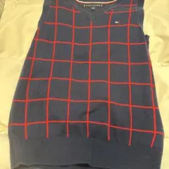 TOMMY HILFIGERネイビー レッド チェック柄 Vネック ベスト