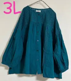 【新品タグ付き　大きいサイズ】レース切替バルーンスリーブシャツ　3L