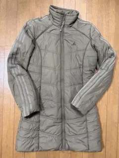 【adidas】ロング中綿コート カーキ L相当 3本ライン アディダス