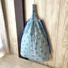 sale！ハンドメイド.ブルー系.マリン柄.巾着大きめ