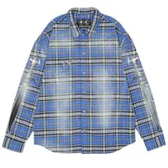 AMIRI バックロゴ ペイント リネン カットオフ加工 チェックシャツ XS AMIRI バックロゴ ペイント リネン カットオフ加工 チェックシャツ XS