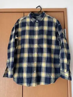 GU ネルシャツ チェック柄 ネイビー イエロー L
