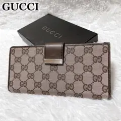 GUCCI 二つ折り 長財布 GGキャンバス レザー ピンクベージュ Wホックのサムネイル