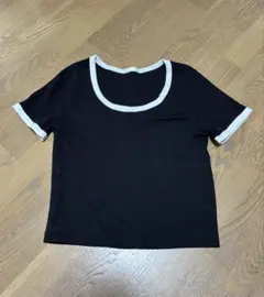 黒いリブ半袖Tシャツ GU Mサイズ
