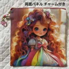 ハンドメイド ☆フラットポーチ（両面パネル）チャーム付き かわいい女の子