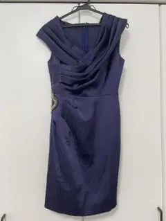 GRACE CONTINENTALネイビー ドレープデザインドレス＋刺繍ストール