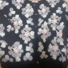 花柄刺繍ダークグレーカーディガン