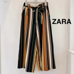 ZARA ストライプ ワイドパンツ リボンベルト付き