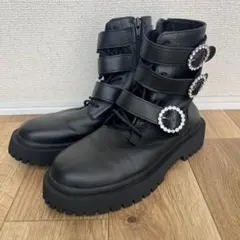 ZARA ラインストーン 厚底ブーツ 23㎝ ブラック