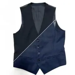 メンズ スーツ ベスト リバーシブル ブラック×ネイビー チェック柄 170cm