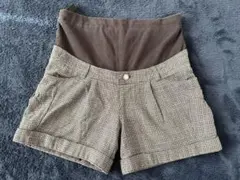 マタニティ チェック柄 ショートパンツ　秋冬