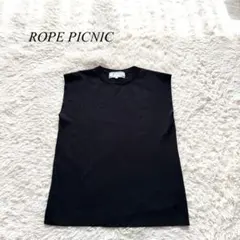 H3【ロペピクニック】ノースリーブニット　黒　38 クルーネック　無地　上品