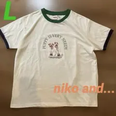 Niko and... dogプリント リンガーTシャツ　L 犬　イヌ　半袖のサムネイル