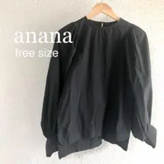 【anana】パフスリーブ バックロング アシンメトリー ブラウス ブラック