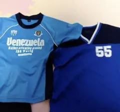 半袖キッズAdidas 青黒 サッカーウェア 2枚セット