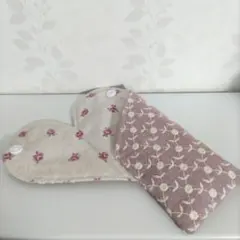 メガネケース ＊ハートのフタ＊刺繍布地＊くすみピンク＊プレゼントに