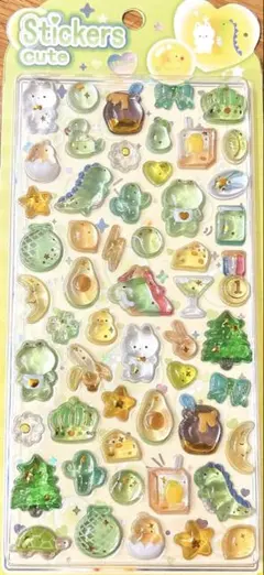 ボンボンドロップ うるちゅる シール　ホログラム　緑　硬い　ねこ　平成女児