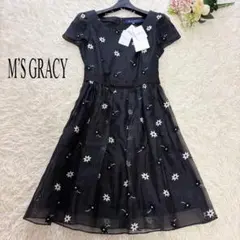 【未使用　タグ付】リボン　花柄刺繍　エムズグレイシー　ワンピース　チュール　38