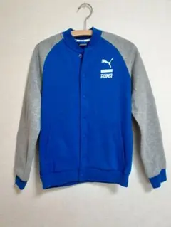 PUMAプーマ裏起毛 スウェット ラグラン配色切替 青/グレー150cm