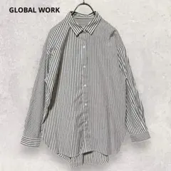 グローバルワーク シャツ ブラウス M グレー ストライプ 長袖 シンプル